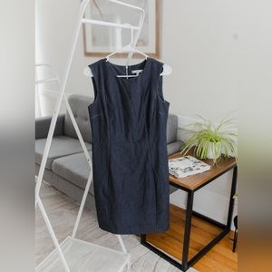 Navy Blue above the knee business casual fitted open sleeve dress